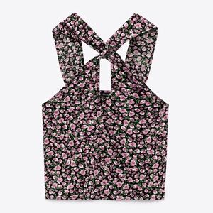 Zara Floral Print Criss-Cross Halter Top Spring Lightweight Shirt Sz S NWT